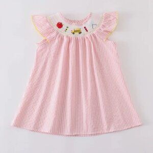 Pink Striped Kids Dress with Embroidered Details